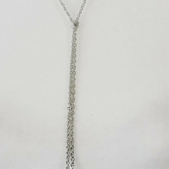 Lariat Necklace Cato With Silver Tone Chain & Layers of Tassels W/ Crystal Ends - Picture 6 of 10
